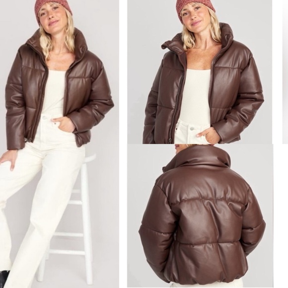 Old Navy Jackets & Blazers - Old Navy Faux Leather Women's
Brown Puffer Jacket NWT SM CHOCOLATE SOFT cropped